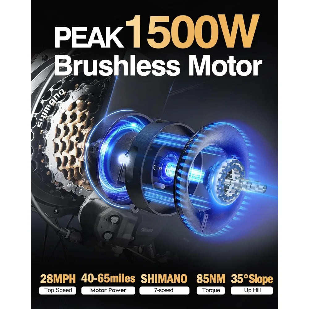 Electric Bike for Adults-1500W Peak Motor 20" Fat Tires 28MPH(Unlock to 35MPH) EBike Moped, 624-1248Wh Removable Battery