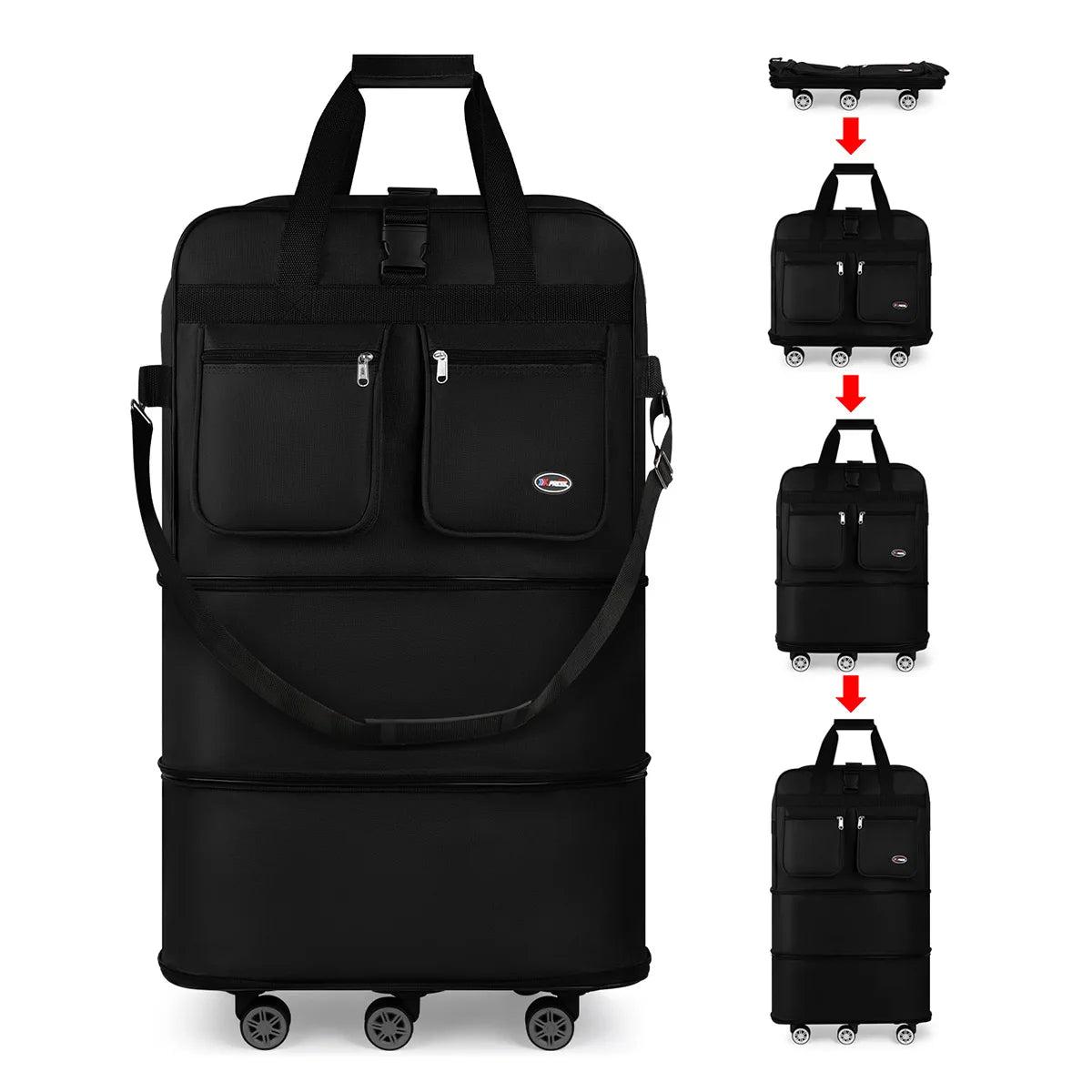 Foldable Travel Bag Hand Carry Duffel Bag with Wheels Expandable Rolling Travel Bag Large Capacity Waterproof Luggage Bag