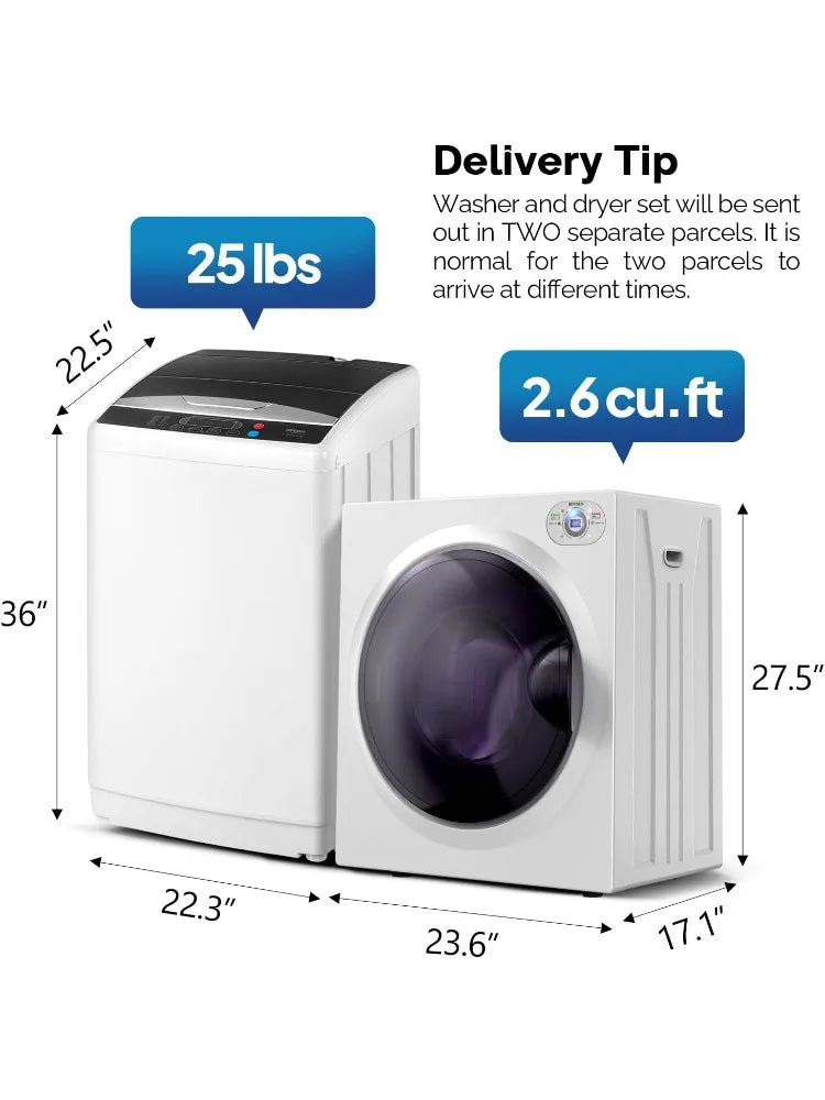 25LBS Full Automatic Washing Machine and 2.6CuFt Portable Clothes Dryer Set, Electric Laundry Washer and Dryer Combo Set