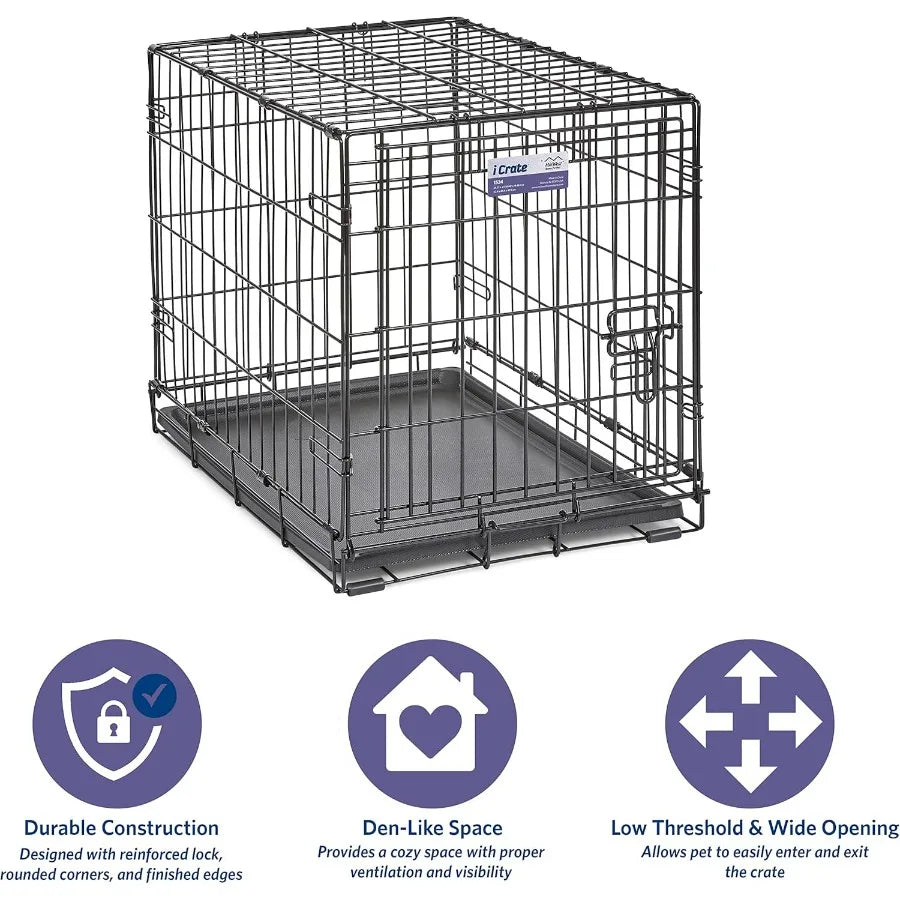 24Inch Portable and Durable Metal Wire Dog Crate with Divider Panel LeakProof Tray and Secure Latches Ideal for Small Breeds Ea