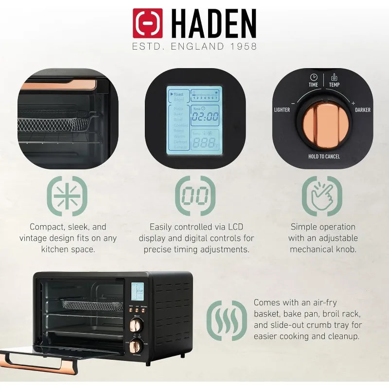Haden Countertop 6 Slice Toaster Oven Air Fryer Combo for Kitchen, Black/Copper