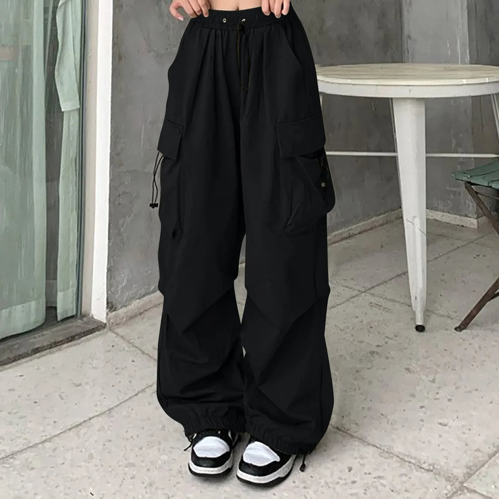 Women Pants Casual Low Waist Drawstring Sweatpant Solid Drawstring Parachute Trousers Oversized Pants Jogger Women'S Pants