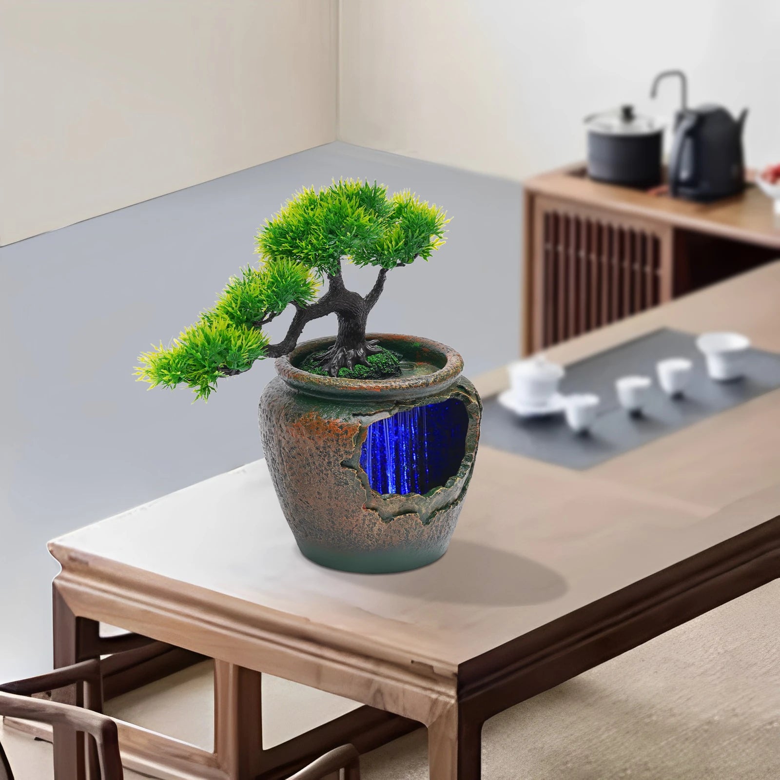 Tabletop Fountain with Waterfall Home Decoration LED Waterfall Fountain Handicraft Furnishings Ideal Gift