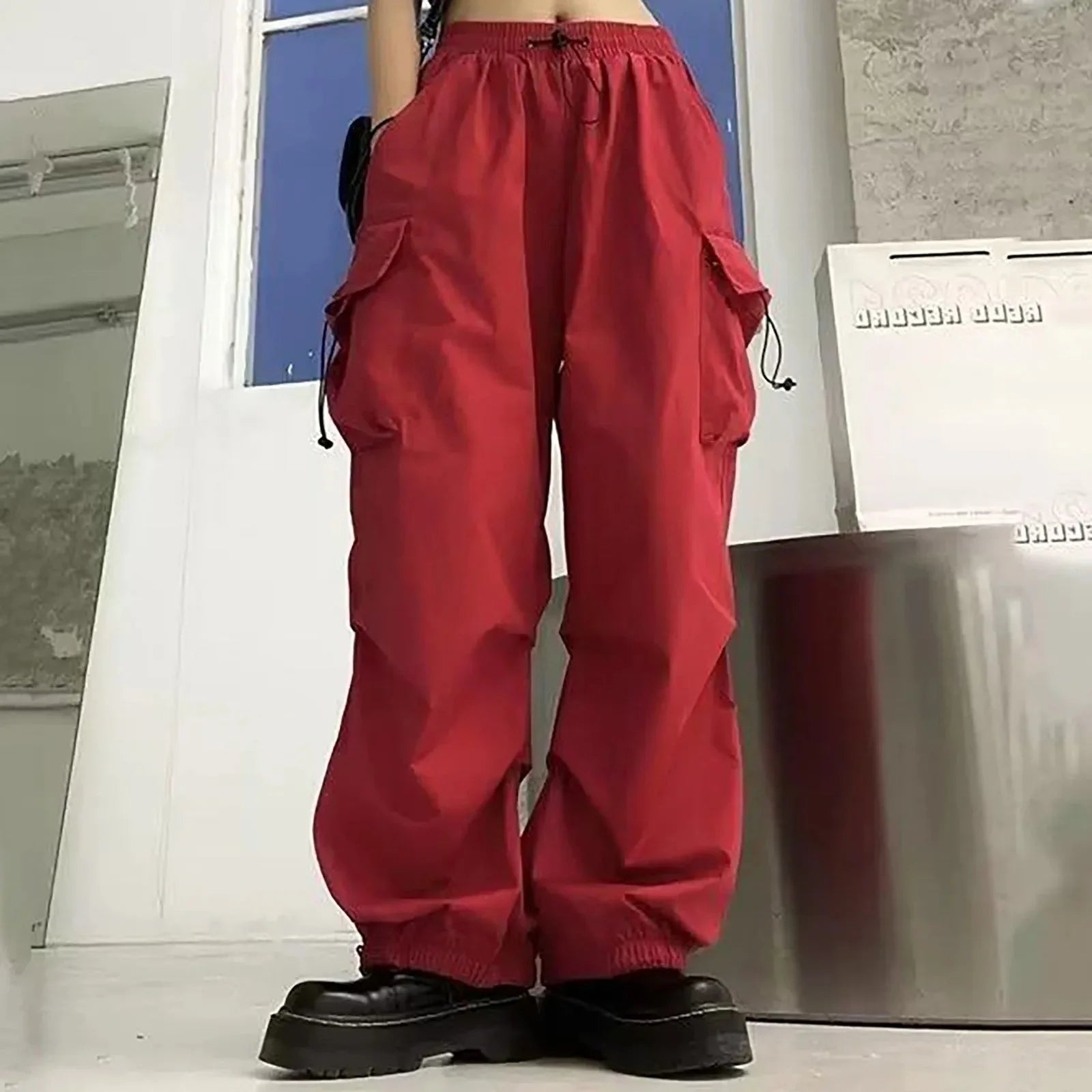 Women Pants Casual Low Waist Drawstring Sweatpant Solid Drawstring Parachute Trousers Oversized Pants Jogger Women'S Pants