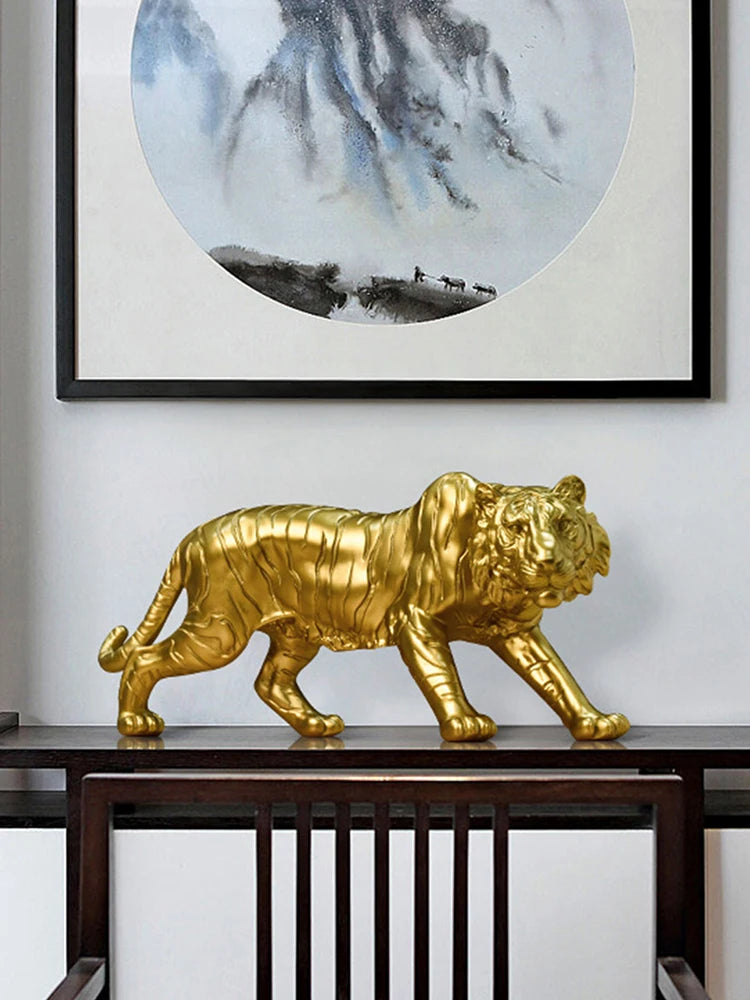 Resin Zodiac Animal Sculpture Ornaments Gold Modern Tiger Sculpture Artworks Christmas Gift Collectibles for Office TV Cabinet
