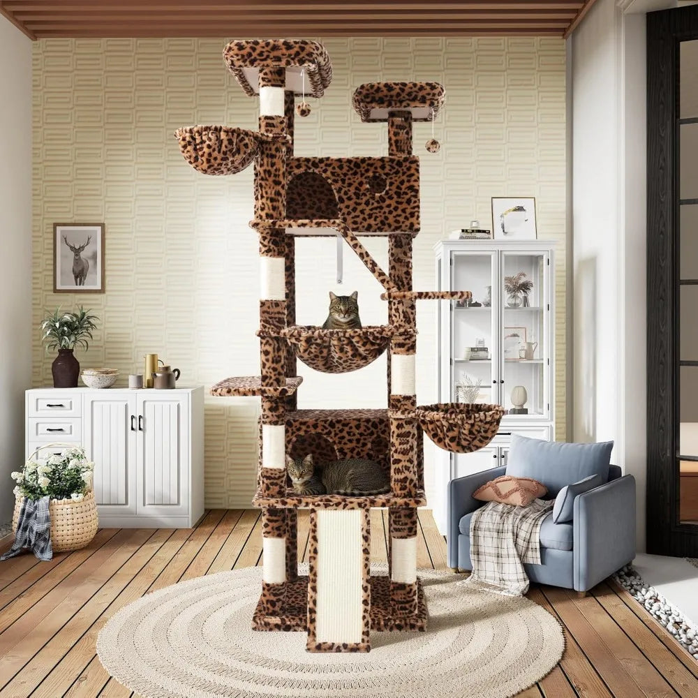 81in Multi-Level Tall Cat Tree Tower for Indoor Kitties/Larger Cat Condo Furniture with Hammock/Cozy Pussycat Perches/Sisal Scr
