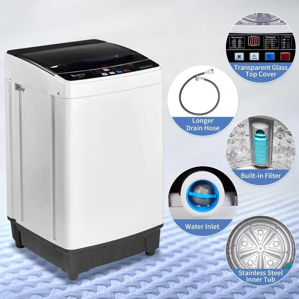 2 in 1 Full Automatic Washing Machine, 15.6Lbs Top Load Portable Washer with Drain Pump, 10 Wash Programs 8 Water Level Washer