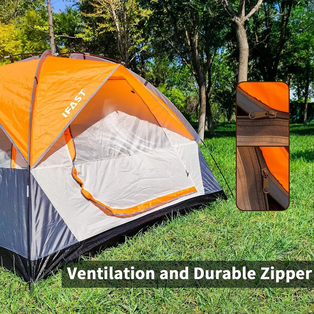 2/6 Family Camping Tents, Outdoor Double Layers Waterproof Windproof with Top Roof Rainproof and Large Mesh Windows Portable