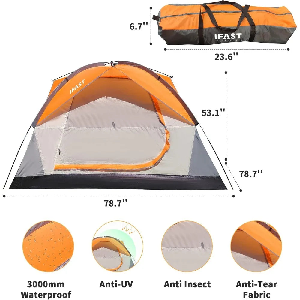 Family Camping Tents by IFAST: 2-6 Person Outdoor Double Layer Waterproof and Windproof Shelter with Rainproof Top and Large Mes