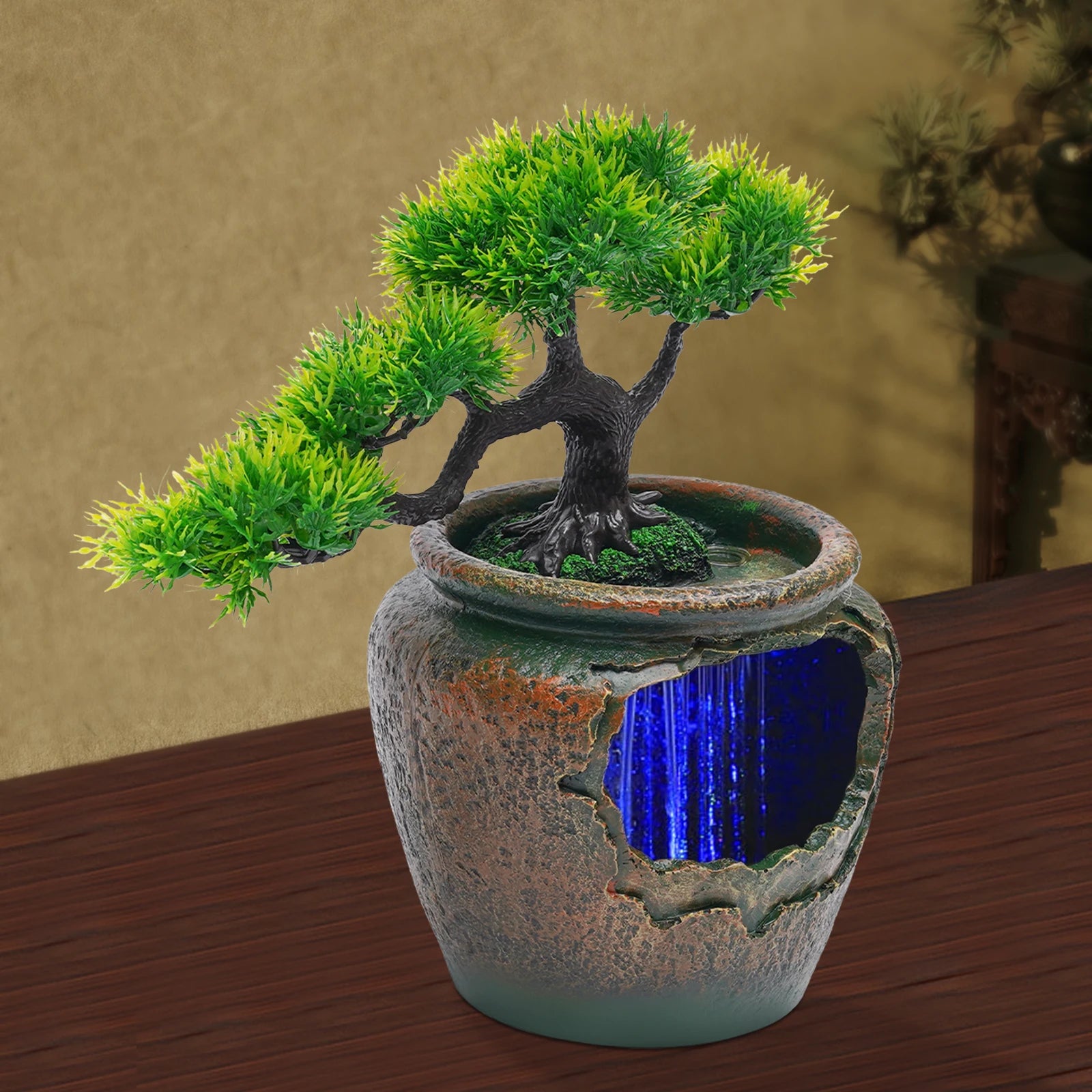 Tabletop Fountain with Waterfall Home Decoration LED Waterfall Fountain Handicraft Furnishings Ideal Gift