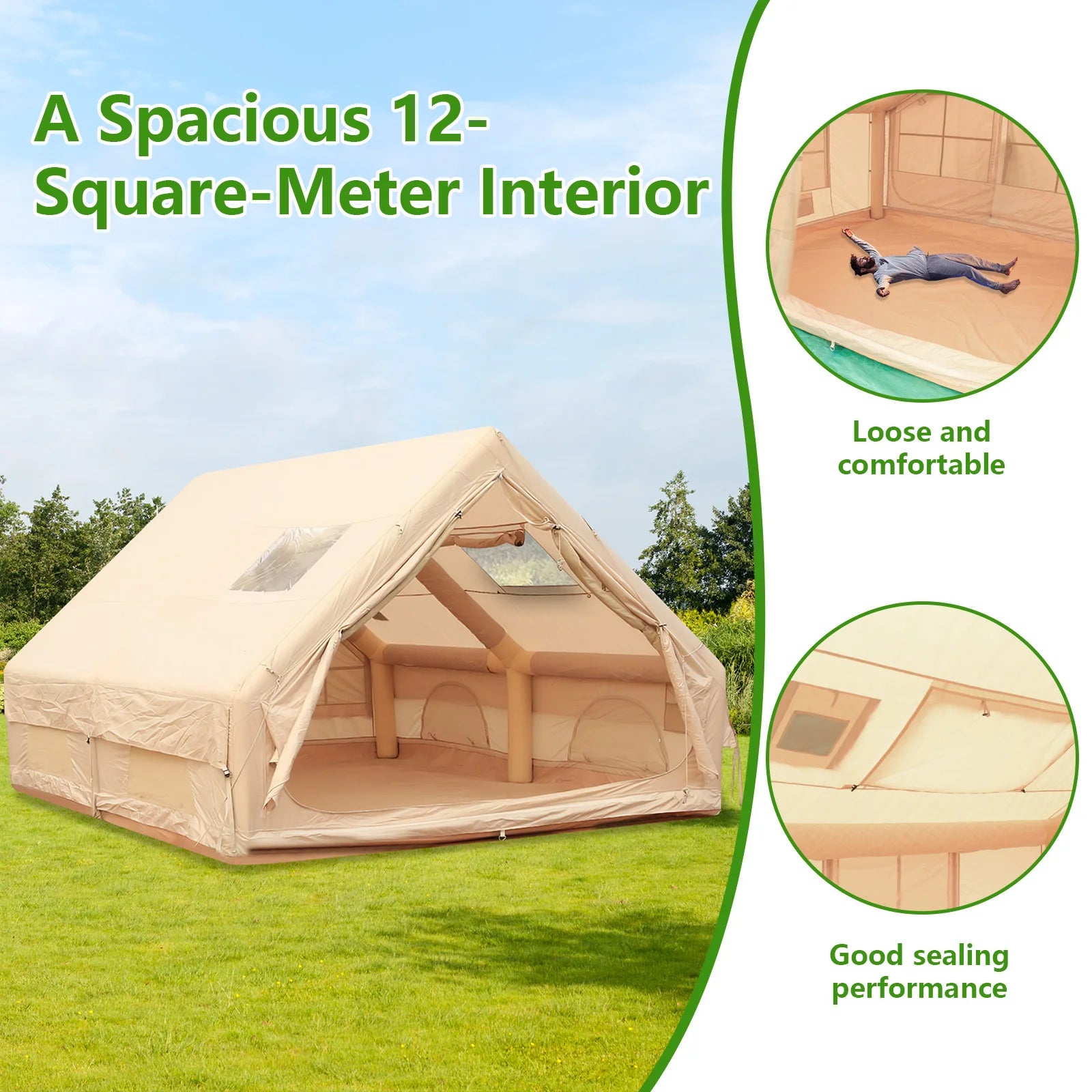 Inflatable House with Skylight Air Glamping Tents Easy Setup Inflatable Camping Tent with Pump for Camping Hiking Fishing ﻿