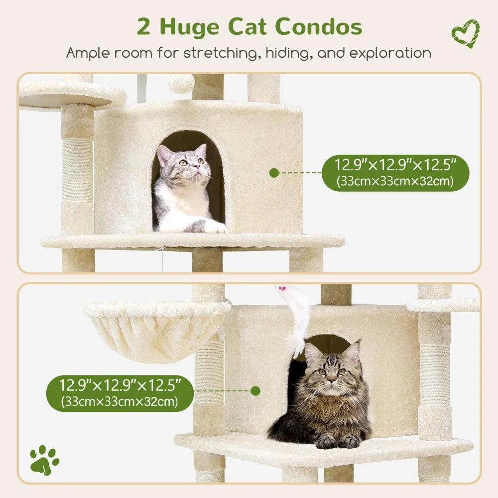 Globlazer Corner Cat Tree for Large Cats, 66inch Tall Curved Series Large Cat Tower for Multiple Indoor Cats with 6 Scratching P