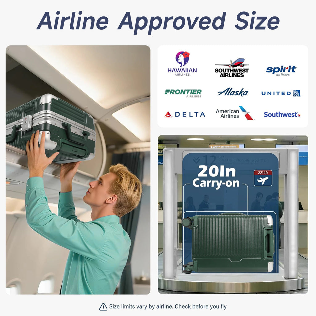 20” Travel Suitcase Men Women Carry-On Luggage Aluminum Frame Trolley Case with Wheels &TSA Lock Hardside 4X Anti-Impact