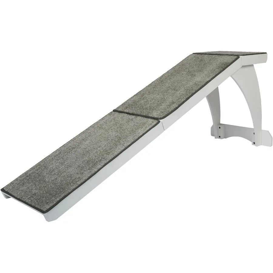 CozyUp Wooden Bed Ramp for Cats Dogs FurnitureGrade with HighTraction Carpet Surface White