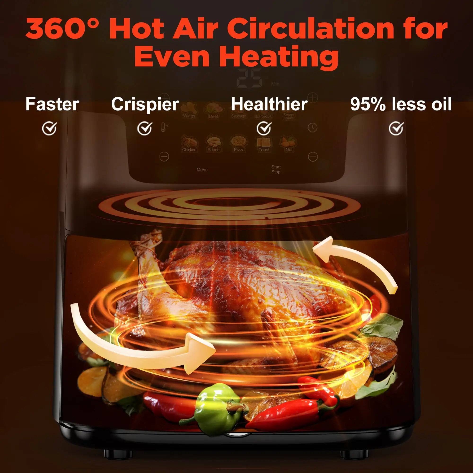 Air Fryer Oven, 10-in-1 7.5Qt Multifunction Air Fryer with Digital LED Touch Screen, 10 Preset Cookings, Dishwasher-Safe Basket,