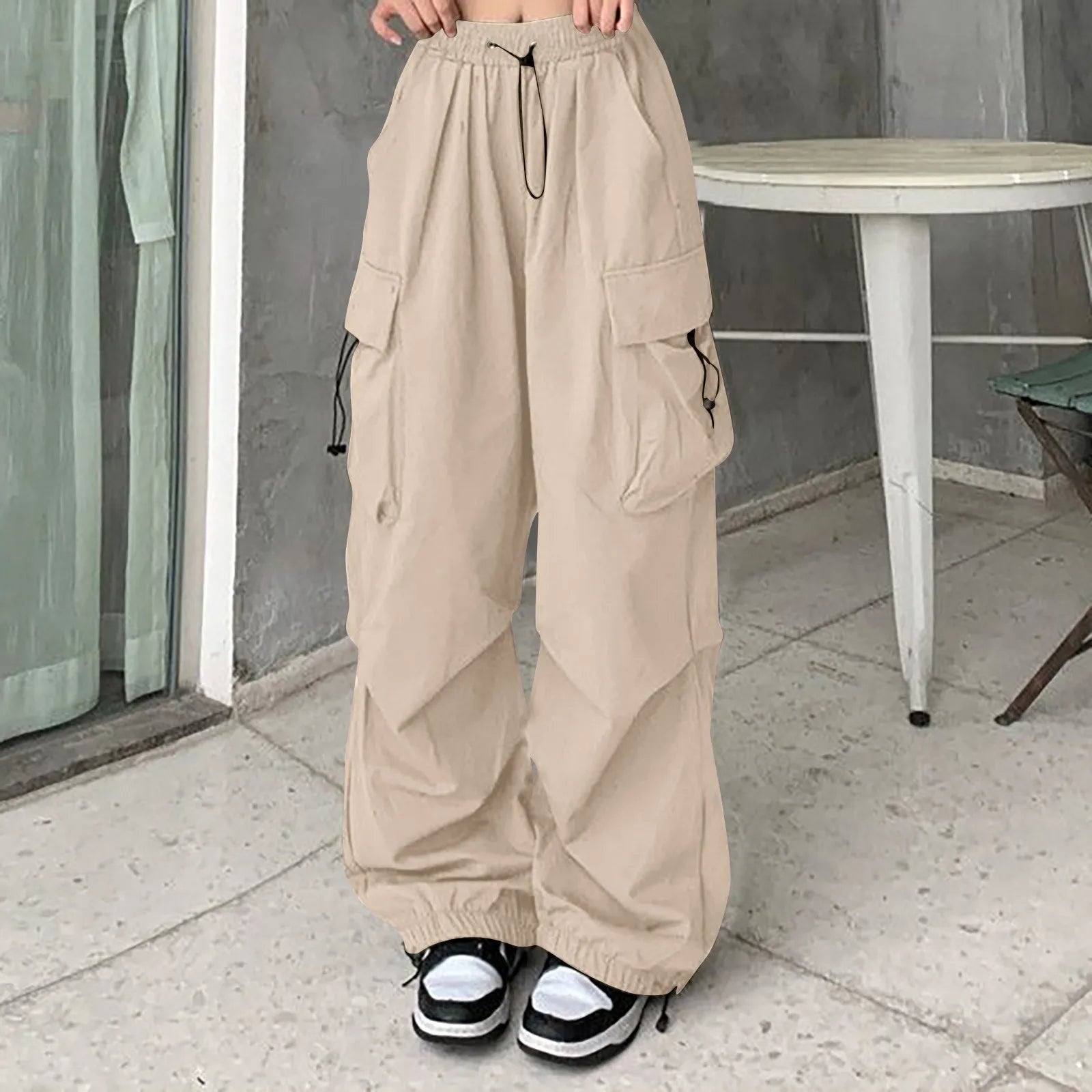 Women Pants Casual Low Waist Drawstring Sweatpant Solid Drawstring Parachute Trousers Oversized Pants Jogger Women'S Pants