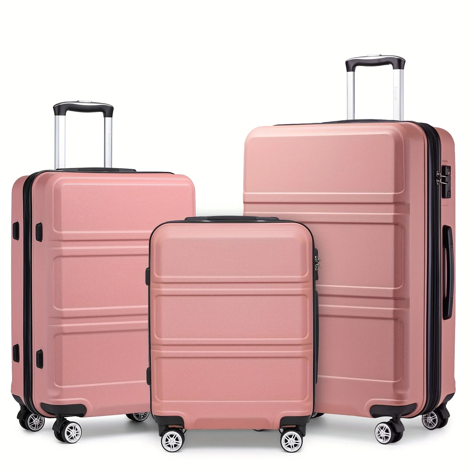 Kono 3-Piece Travel Suitcase Set, Hard Shell Luggage with TSA Lock, 20" 24" 28", Lightweight, 360° Wheels