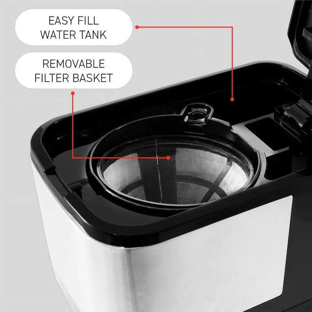 Stainless Steel 5-Cup Coffee Maker Compact Design Pause N Serve Function Easy Clean Reusable Filter Ideal Home Office RV