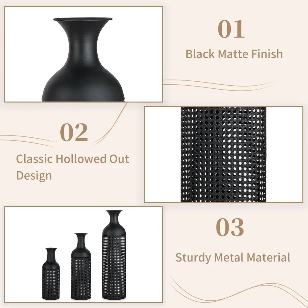 Sziqiqi Black Large Floor Vases: Tall Vases Floor Standing for Living Room 27/20/16in - Metal Tall Floor Vase Set of 3 - Modern