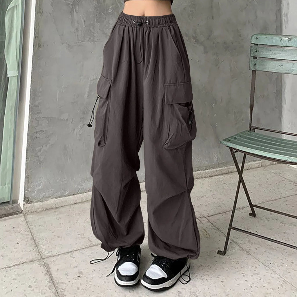Women Pants Casual Low Waist Drawstring Sweatpant Solid Drawstring Parachute Trousers Oversized Pants Jogger Women'S Pants