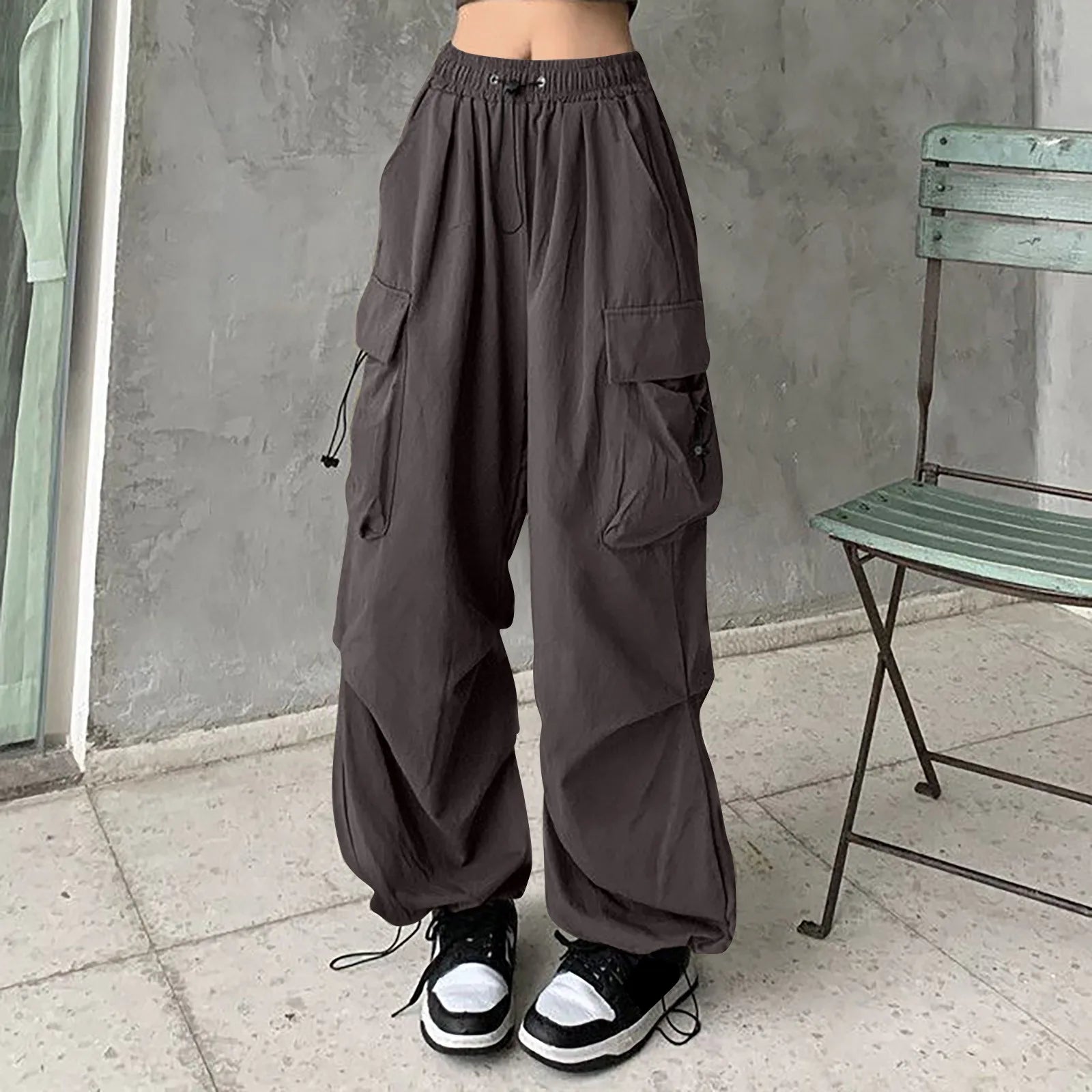 Women Pants Casual Low Waist Drawstring Sweatpant Solid Drawstring Parachute Trousers Oversized Pants Jogger Women'S Pants