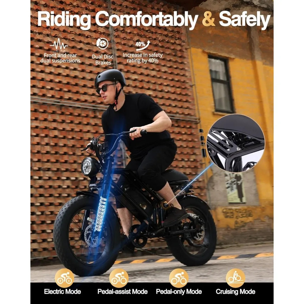 Electric Bike for Adults-1500W Peak Motor 20" Fat Tires 28MPH(Unlock to 35MPH) EBike Moped, 624-1248Wh Removable Battery