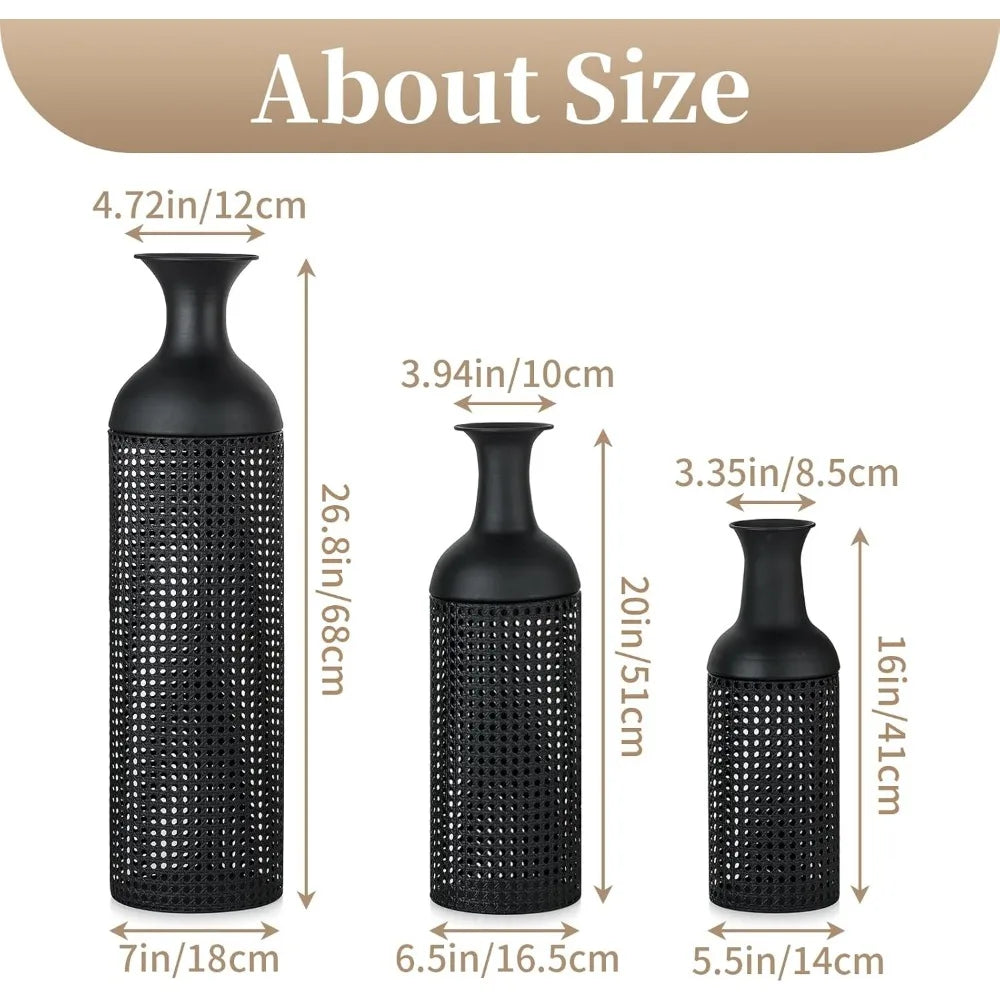 Sziqiqi Black Large Floor Vases: Tall Vases Floor Standing for Living Room 27/20/16in - Metal Tall Floor Vase Set of 3 - Modern