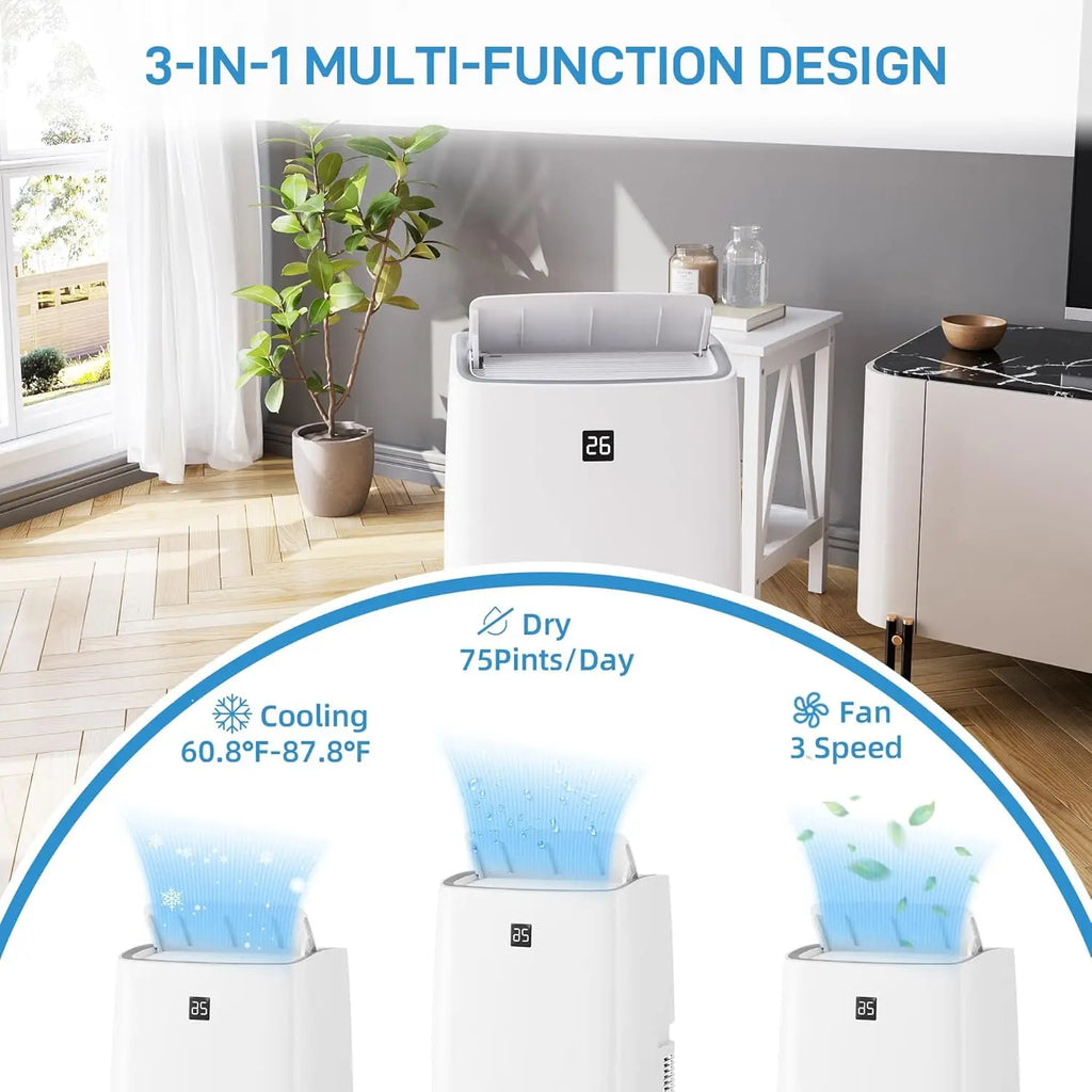 Portable Air Conditioner 12000 BTU, Cooler Dehumidifier Fan with Remote, Window Kit, 24H Timer, 550 Sq. Ft Coverage, White