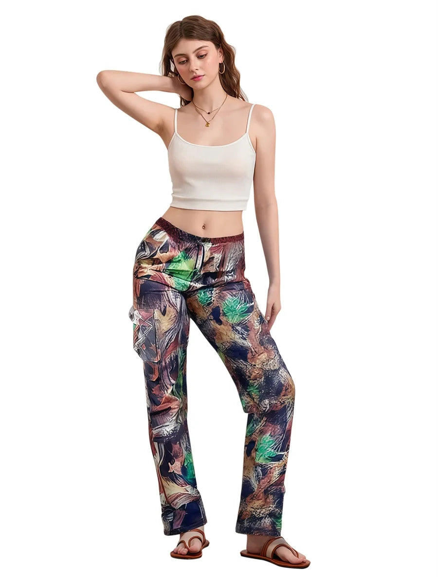 Women s Camo Cargo Joggers with High Waist and Flap Pockets - Stylish Parachute Sweatpants for a Trendy Look