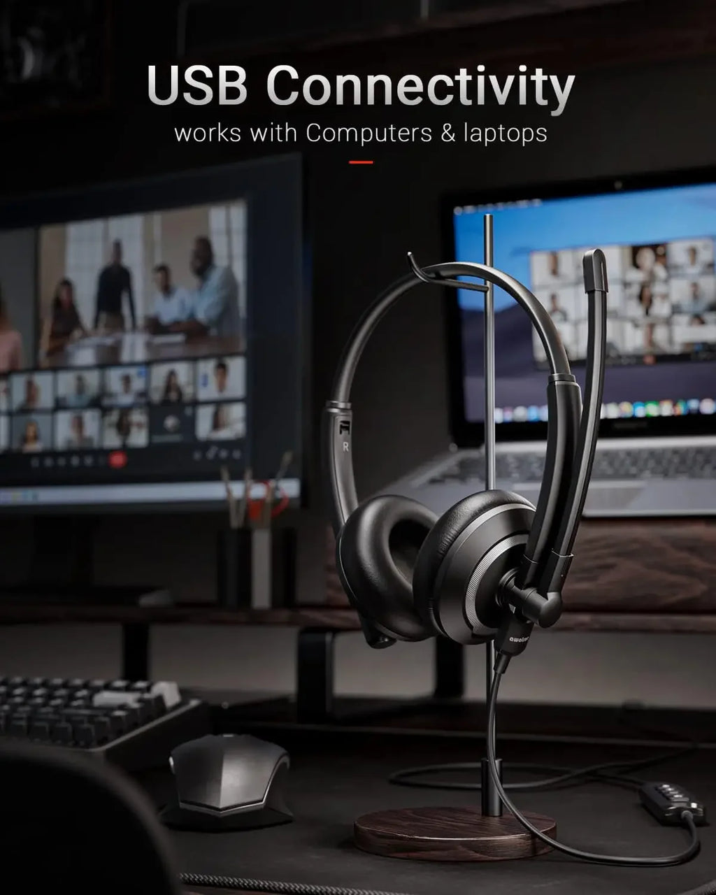 AWATRUE EH05 Wired USB Headset with Noise Cancelling Microphone Lightweight in-Line Control Enhanced Sound for PC Laptop