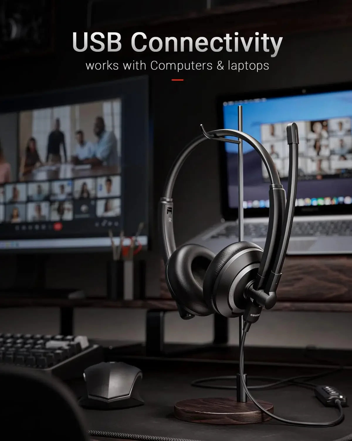 AWATRUE EH05 Wired USB Headset with Noise Cancelling Microphone Lightweight in-Line Control Enhanced Sound for PC Laptop