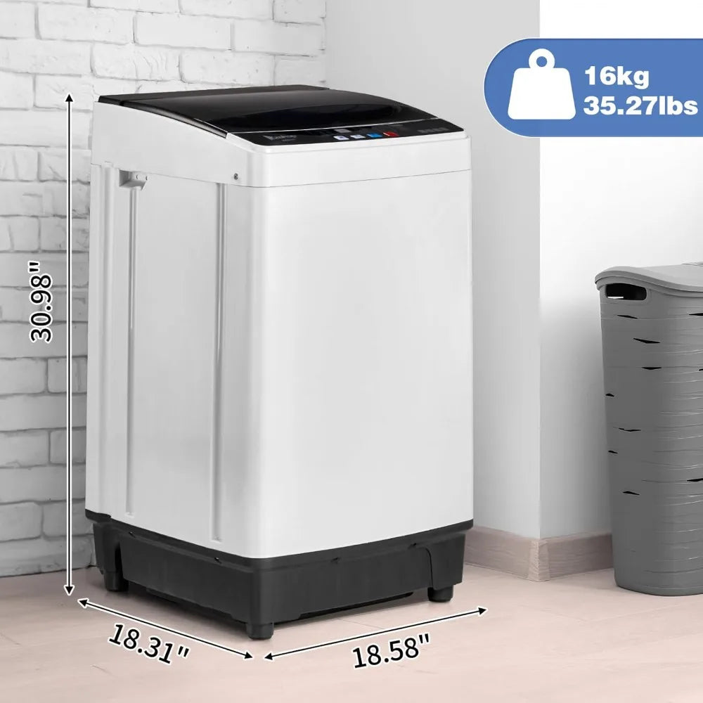 2 in 1 Full Automatic Washing Machine, 15.6Lbs Top Load Portable Washer with Drain Pump, 10 Wash Programs 8 Water Level Washer
