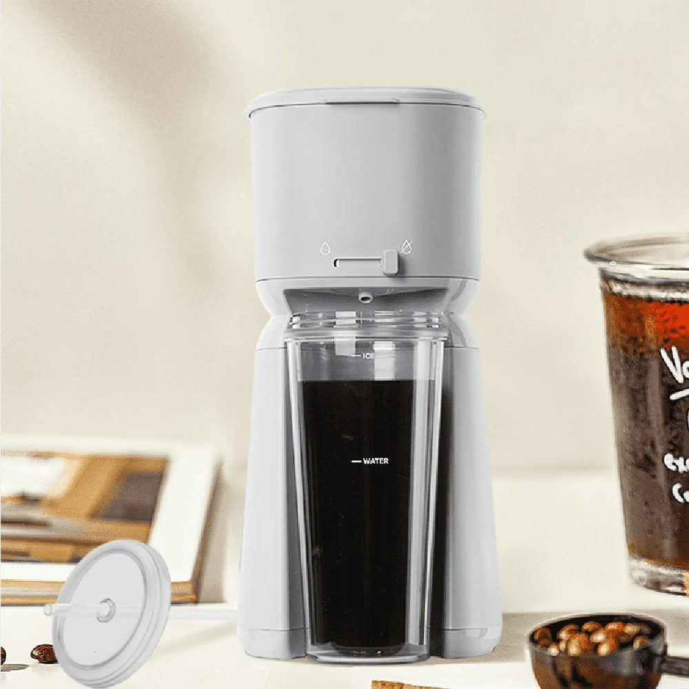 Single Serve Iced Coffee Maker with Travel Tumbler Hot Cold Brew Functions Drip Stop Control Easy Clean Filter 20 oz Capacity
