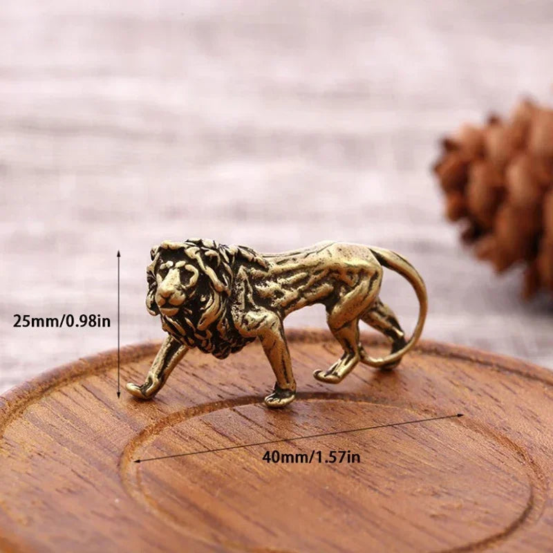 Antique Bronze Lion Statue Small Ornaments Solid Copper Mountain Lions Miniature Figures Brass Sculpture Crafts Decor