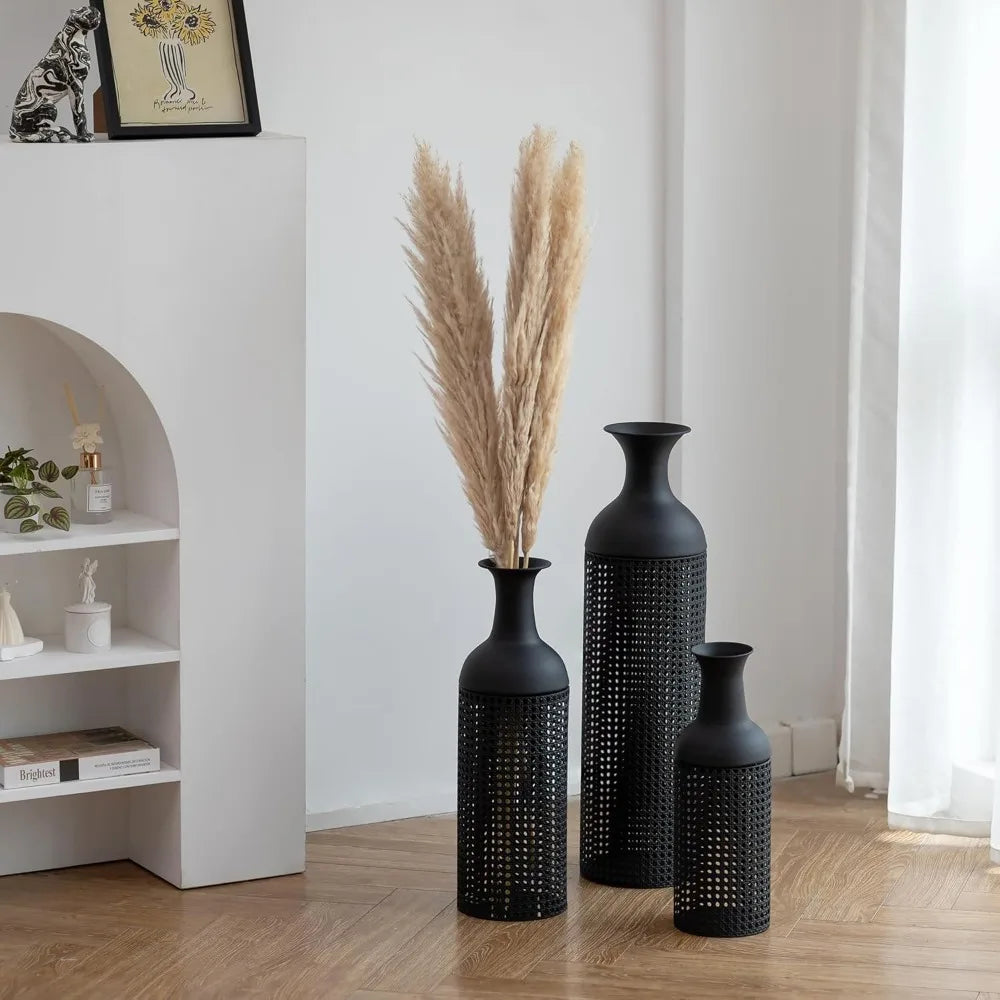 Sziqiqi Black Large Floor Vases: Tall Vases Floor Standing for Living Room 27/20/16in - Metal Tall Floor Vase Set of 3 - Modern