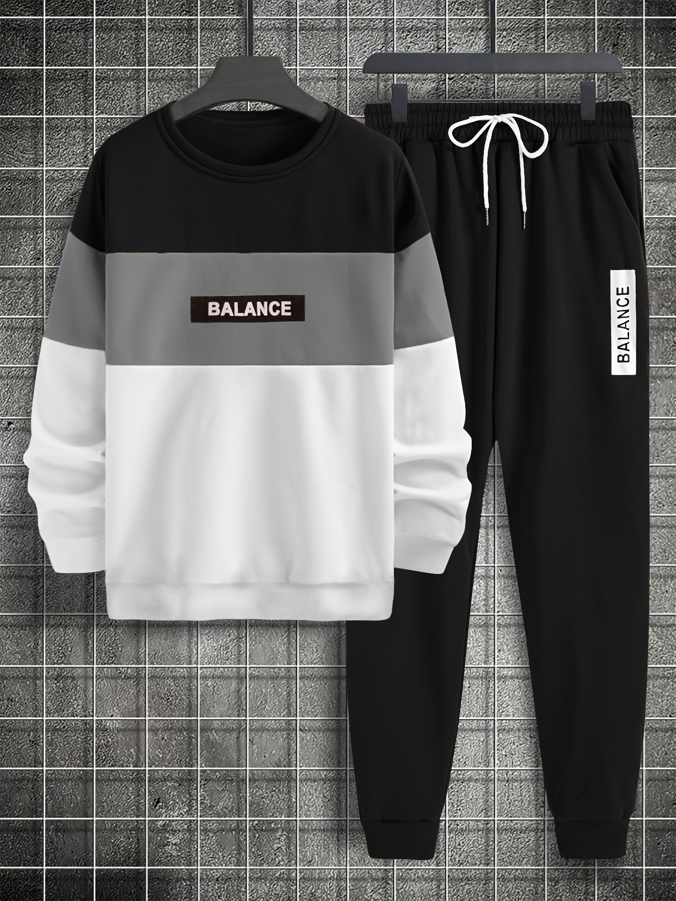 2Pcs Color Block Crew Neck Long Sleeve Pullover Sweatshirt and Drawstring Sweatpants Joggers Set - Soft, Breathable, and Comfortable - Ideal for Spring and Fall, Casual Men's Clothing